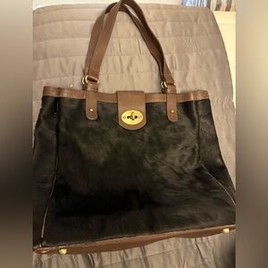 Elegant real cow hide Black and Brown Tote Bag